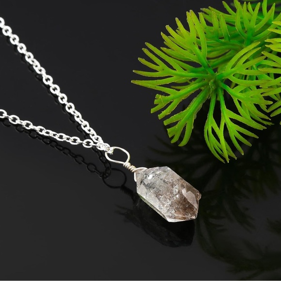 🆕New Natural Raw Black Herkimer Diamond Pendant Necklace - Picture 5 of 10